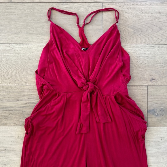 Annabelle Jersey Tie-Front Jumpsuit in Red - Picture 3 of 9